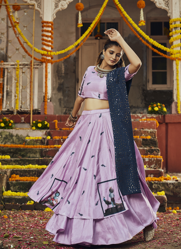 Dusty Pink Digital Printed Silk Garba Chaniya Choli for Navratri